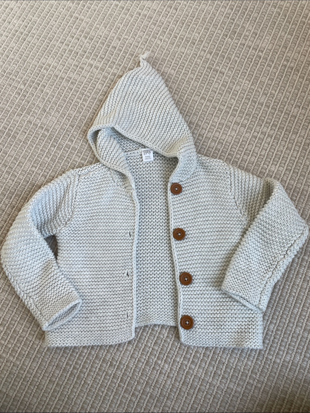 Nordstrom Baby Light Gray Hooded Knit Cardigan with Wooden Buttons